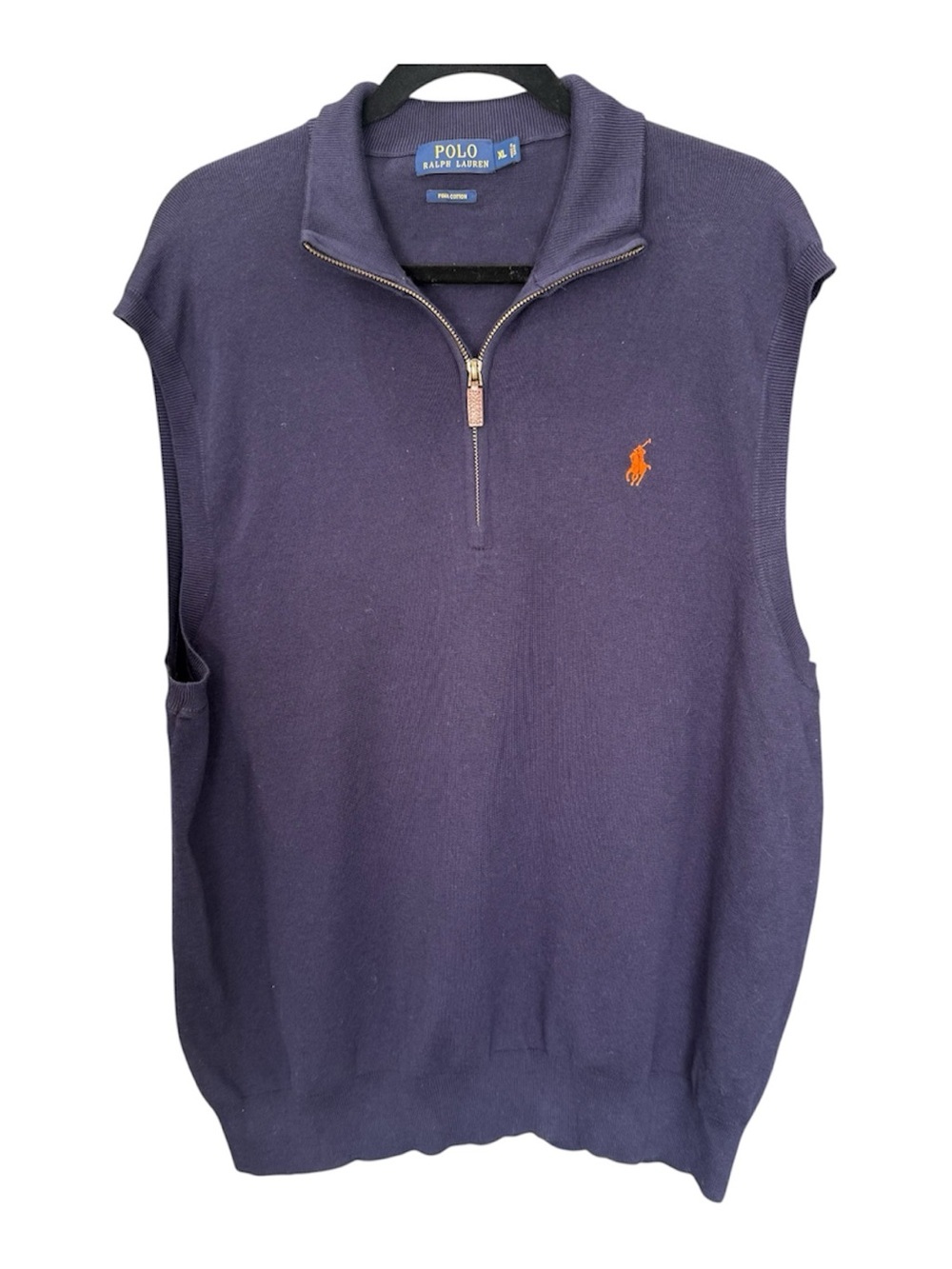 Polo Ralph Lauren Navy Knit Half-Zip Sweater Vest with orange Logo XL